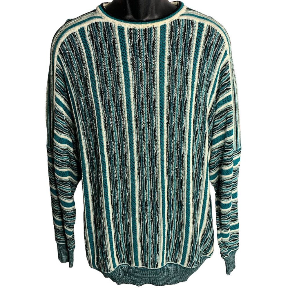 Vintage 90s St Croix Coogi Style Sweater M Green Stripe Pullover Biggie Cosby